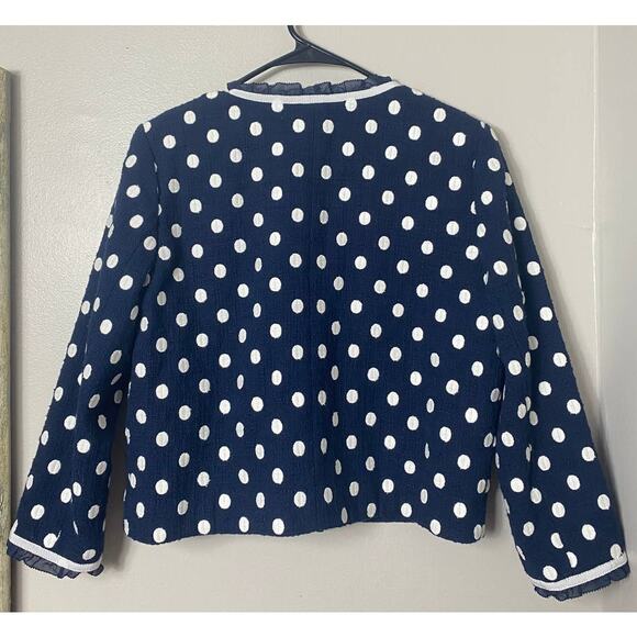 NWT J. CREW BLAZER JACKET POLKA DOT NAVY BLUE WHITE TEXTURED TWEED RUFFLE G3728 - Picture 4 of 16
